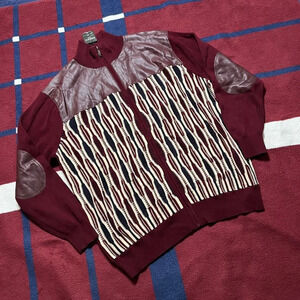 NWT Inserch coogi style PU Leather full zip patched elbow cardigans sweater 3XL